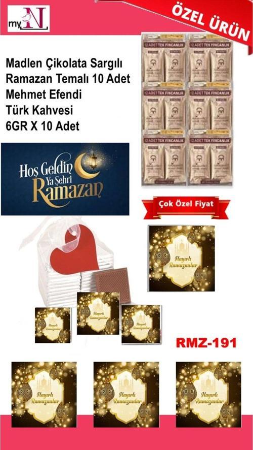 Madlen Çikolata Sargılı Ramazan Temalı 10 Adet - Mehmet Efendi Türk Kahvesi 6Gr X 10 Adet