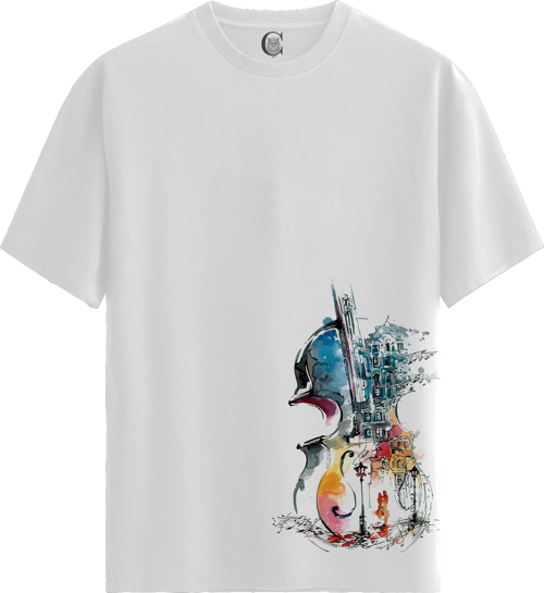 Violin City - %100 Pamuklu Erkek Beyaz Tişört - Premium Quality