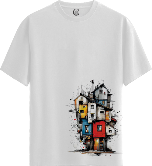 Colorful Architecture - %100 Pamuklu Erkek Beyaz Tişört - Premium Quality