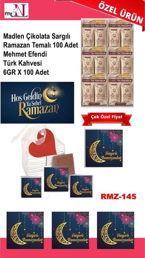 Madlen Çikolata Sargılı Ramazan Temalı 100 Adet - Mehmet Efendi Türk Kahvesi 6Gr X 100 Adet
