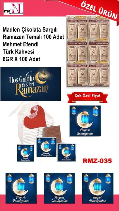 Madlen Çikolata Sargılı Ramazan Temalı 100 Adet - Mehmet Efendi Türk Kahvesi 6Gr X 100 Adet