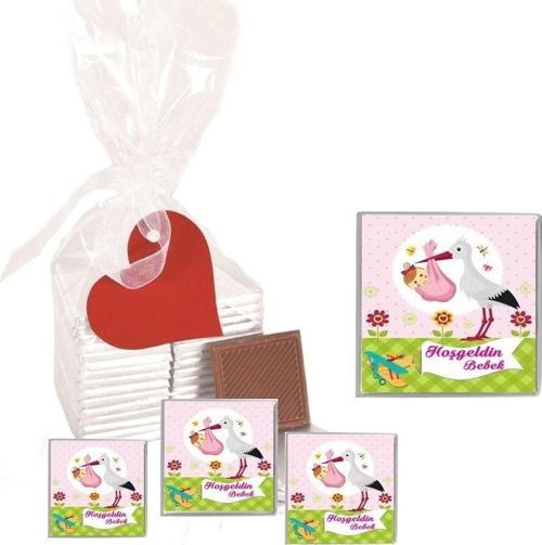 Madlen Çikolata Hoşgeldin Bebek Marka 35 Adet Jelatin Poşetli Kalpli Etiketli