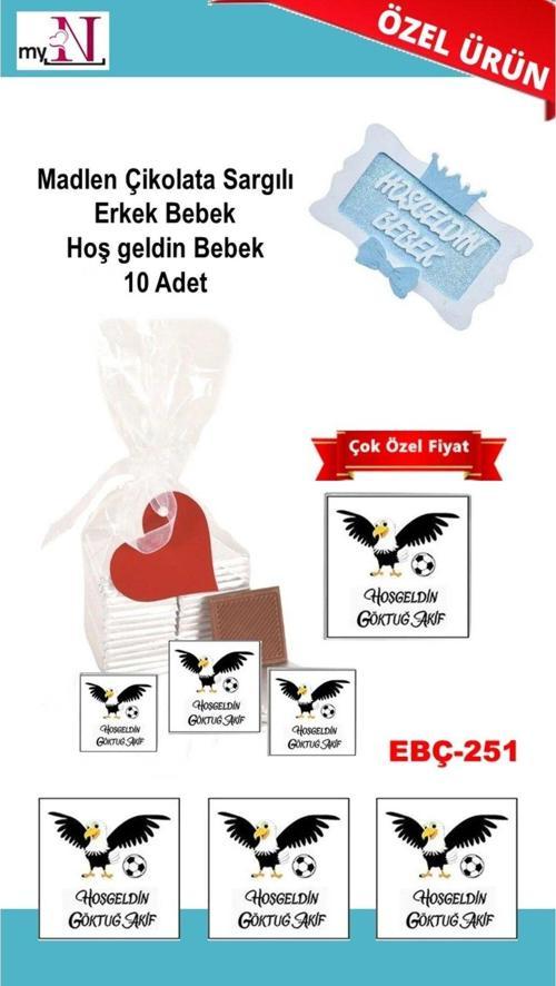 Madlen Çikolata Sargılı Erkek Bebek Hoş Geldin Bebek 10 Adet