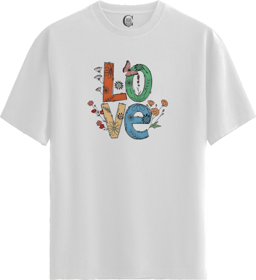 Love Bloom - %100 Pamuklu Kadın Beyaz Tişört - Premium Quality