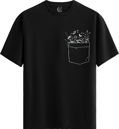 Galactic Pocket %100 Pamuklu Erkek Siyah Tişört - Premium Quality