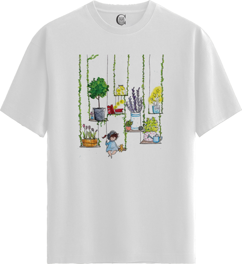 Cozy Garden Swing - %100 Pamuklu Kadın Beyaz Tişört - Premium Quality