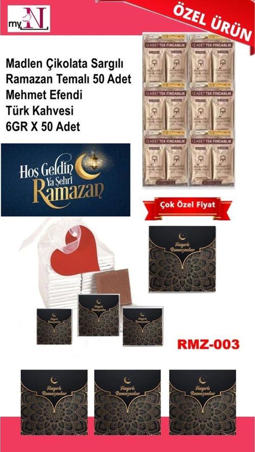 Madlen Çikolata Sargılı Ramazan Temalı 50 Adet - Mehmet Efendi Türk Kahvesi 6Gr X 50 Adet