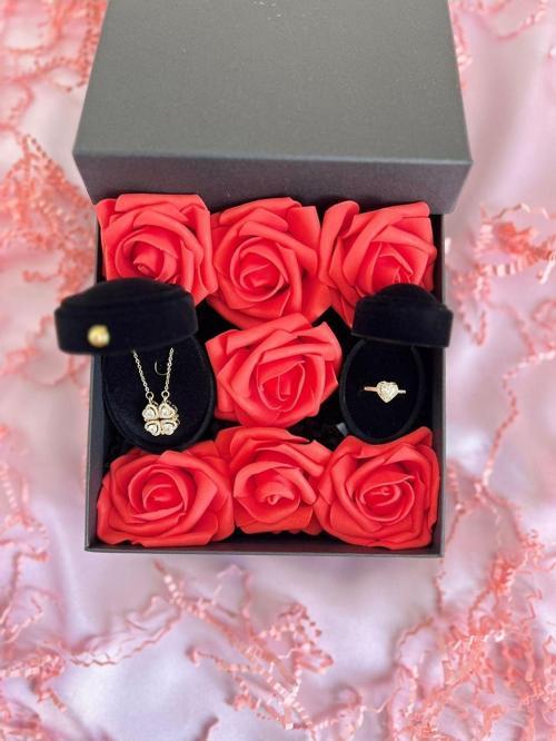 Kalp Baget Yüzüklü Sevgiliye Hediye Kutu Seti