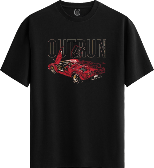 Outrun Car - %100 Pamuklu Erkek Siyah Tişört - Premium Quality