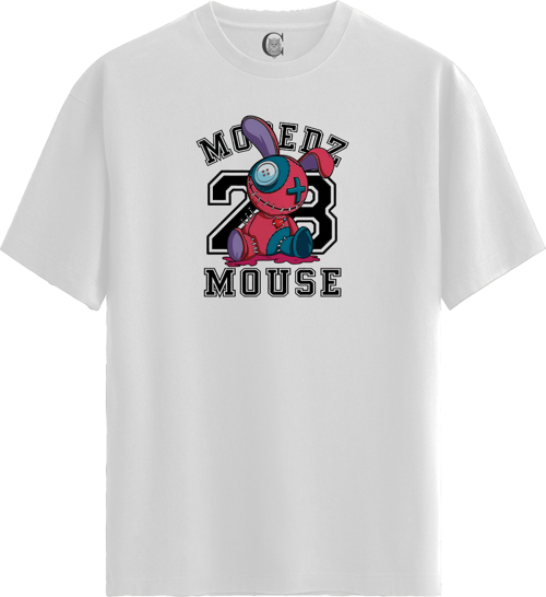 Patch Mouse - %100 Pamuklu Erkek Beyaz Tişört - Premium Quality
