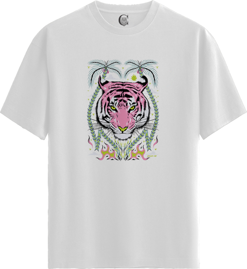 Pink Tiger - %100 Pamuklu Kadın Beyaz Tişört - Premium Quality