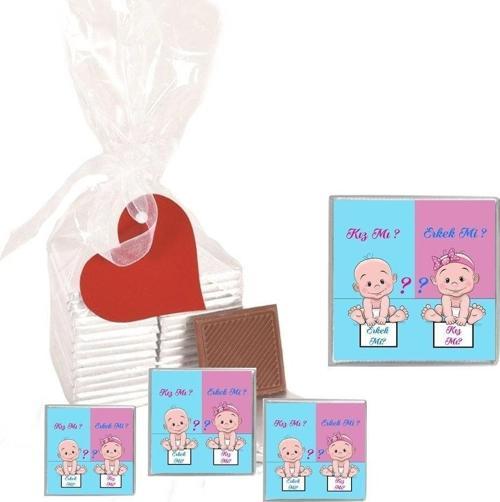 Madlen Çikolata Kız Mı Erkek Mi Marka 15 Adet Jelatin Poşetli Kalpli Etiketli