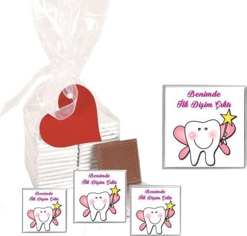 Madlen Çikolata Benimde Ilk Dişim Çıktı 15 Adet Jelatin Poşette Kurdelalı Kalp Etiketli