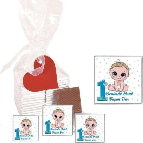 Madlen Çikolata Benimde Artık Bir Yaşım Var 15 Adet Jelatin Poşette Kurdelalı Kalp Etiketli