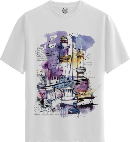 Abstract Harbor - %100 Pamuklu Kadın Beyaz Tişört - Premium Quality
