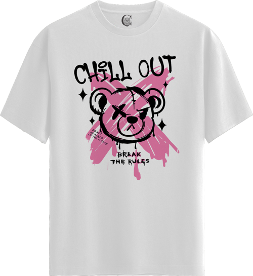 Chill Bear - %100 Pamuklu Erkek Beyaz Tişört - Premium Quality