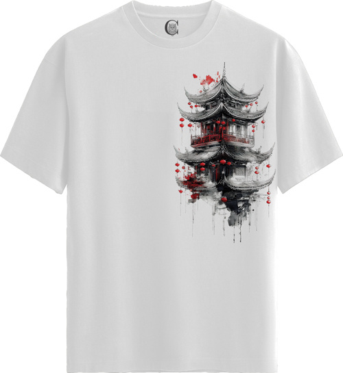 Timeless Pagoda - %100 Pamuklu Erkek Beyaz Tişört - Premium Quality