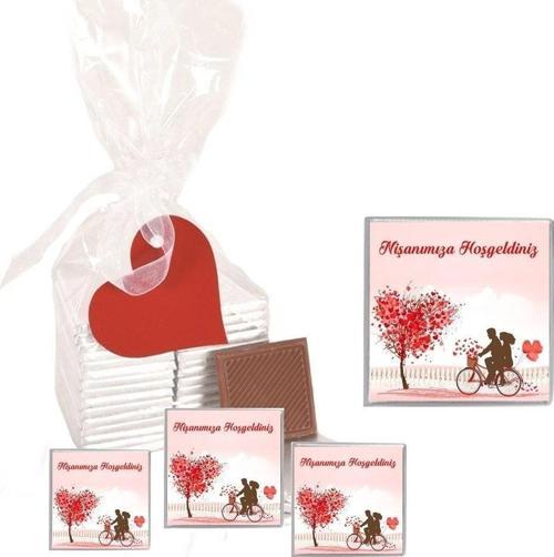 Madlen Çikolata Nişanımıza Hoşgeldiniz Marka 25 Adet Jelatin Poşette Kurdelalı Kalp Etiketli