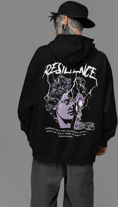 Resilience Baskılı Unisex Oversize Tasarım Hoodie