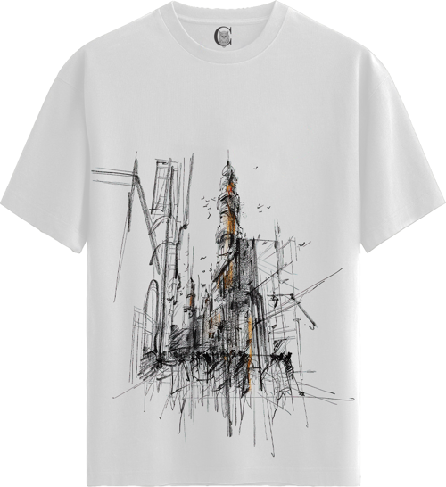 Gothic Ruins - %100 Pamuklu Erkek Beyaz Tişört - Premium Quality