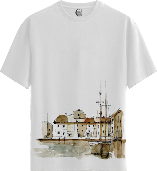 Harbor Town - %100 Pamuklu Erkek Beyaz Tişört - Premium Quality