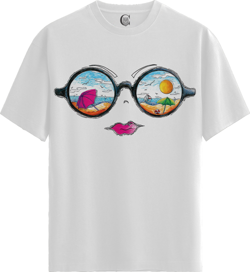 Beach Vision - %100 Pamuklu Kadın Beyaz Tişört - Premium Quality
