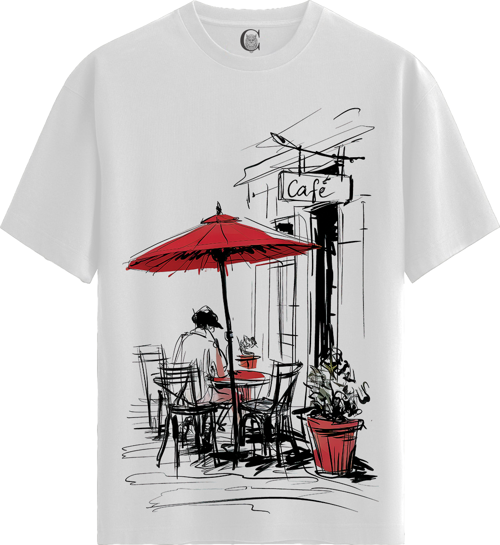 Cafe Vibes - %100 Pamuklu Kadın Beyaz Tişört - Premium Quality