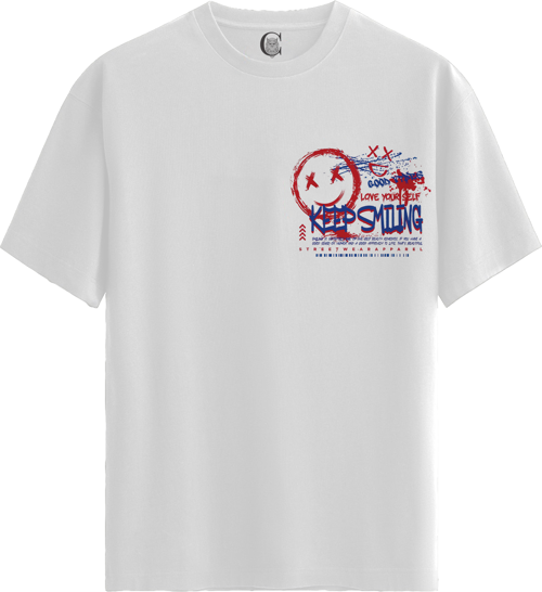 Keep Smiling - %100 Pamuklu Erkek Beyaz Tişört - Premium Quality