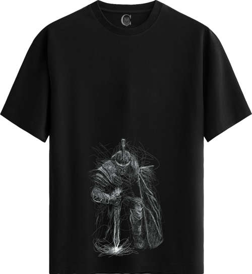 Knight Sketch - %100 Pamuklu Erkek Siyah Tişört - Premium Quality