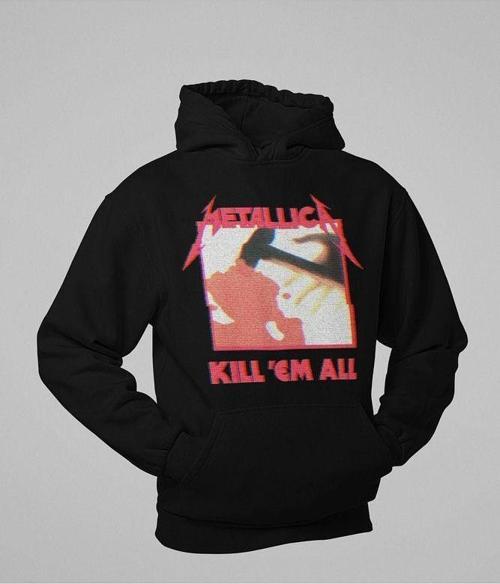 Metallica Kill 'Em All Yazılı Unisex Oversize Rock Metal Grubu Hoodie