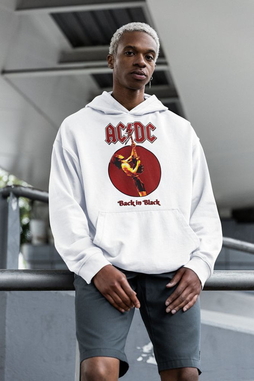 Ac Dc Back In Black Baskılı Unisex Oversize Rock Metal Hoodie