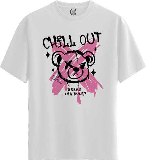 Chill Bear - %100 Pamuklu Kadın Beyaz Tişört - Premium Quality