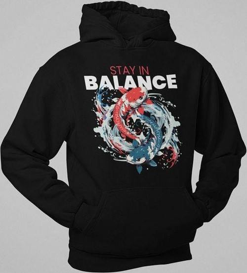 Stay In Balance Fish Yazılı Unisex Oversize Hoodie