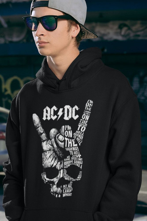 Ac Dc Tasarım Baskılı Unisex Oversize Rock In Roll Hoodie