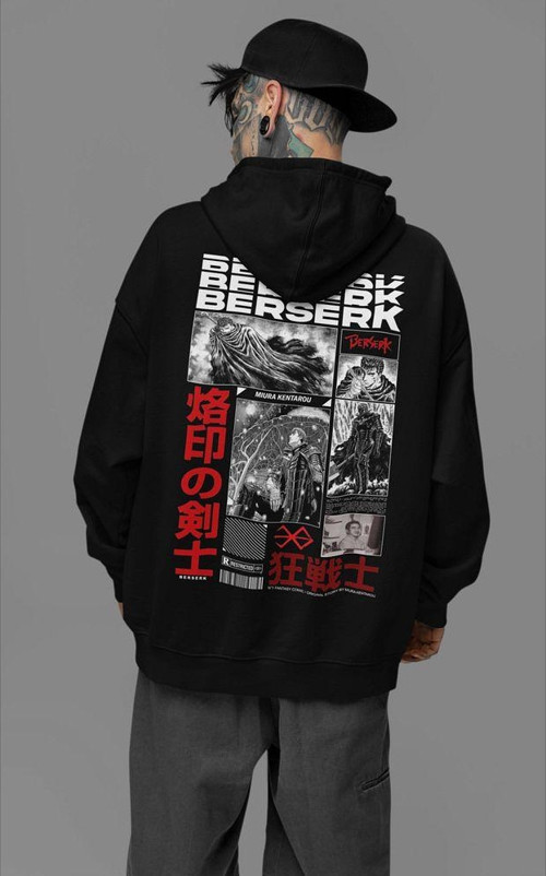 Berserk Baskılı Unisex Oversize Anime Hoodie