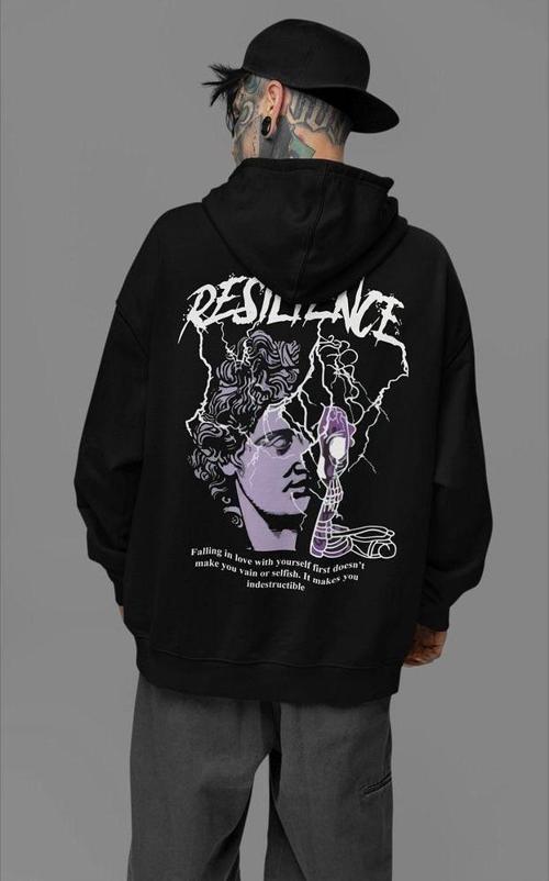 Resilience Baskılı Unisex Oversize Tasarım Hoodie