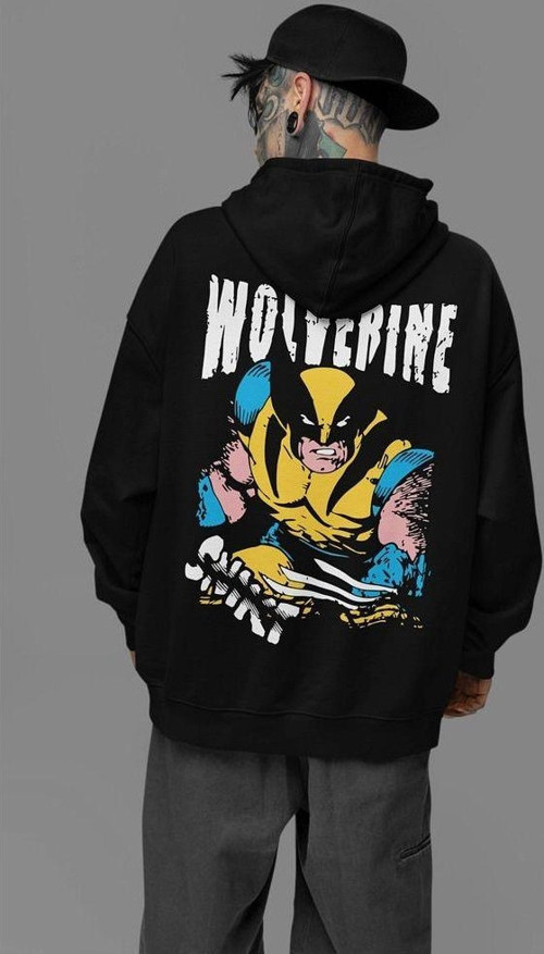 Wolverine Karakter Baskılı Unisex Oversize Hoodie