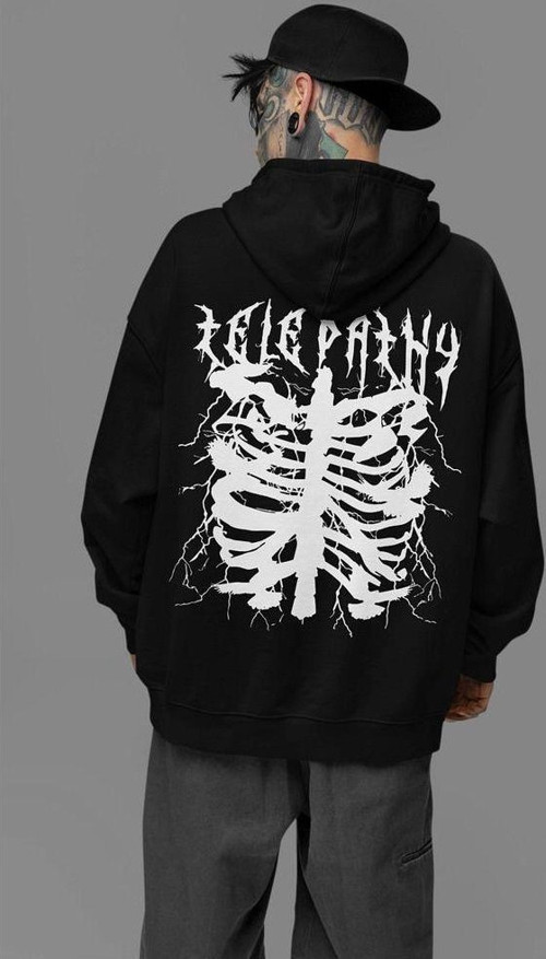 Telepathy Baskılı Unisex Oversize Tasarım Hoodie