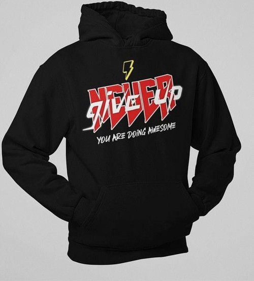 Never Give Up Yazılı Unisex Oversize Hoodie