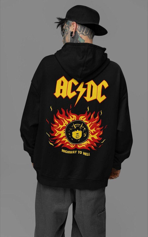 AC DC Müzik Grubu Baskılı Unisex Oversize Rock Metal Hoodie