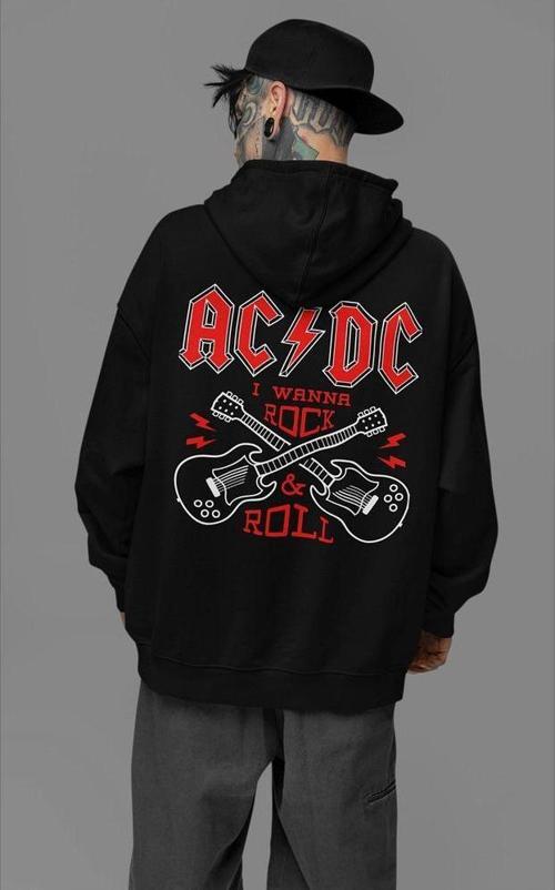 Rock Metal Müzik Grubu Baskılı Unisex Oversize AC DC Hoodie