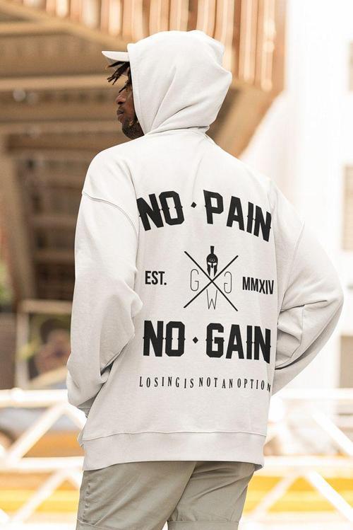 No Pain No Gain Baskılı Unisex Oversize Fitness Gym Hoodie