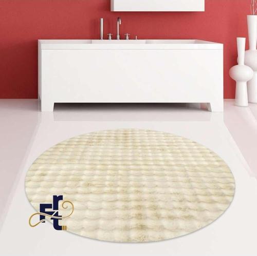 Frt Yuvarlak Dekoratif Bubble Tüylü Yumuşak Peluş Kaymaz Yıkanabilir Salon Koridor Halı Yolluk Bej