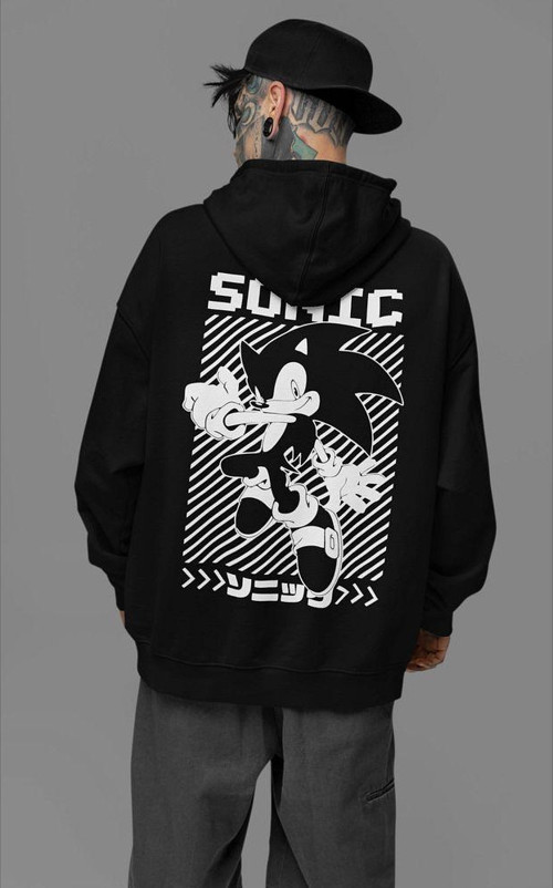 Sonic Çizgi Film Baskılı Unisex Oversize Karakter Hoodie