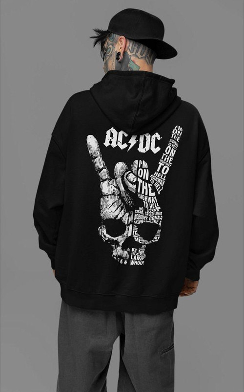 Rock Metal Müzik Grubu Baskılı Unisex Oversize AC DC Hoodie