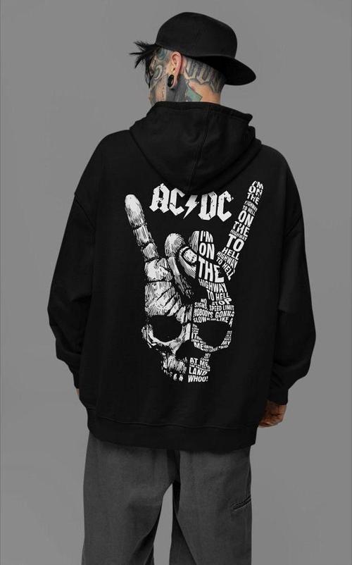 Rock Metal Müzik Grubu Baskılı Unisex Oversize AC DC Hoodie