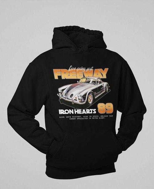 Freeway Iron Hearts 89 Baskılı Unisex Oversize Araba Hoodie