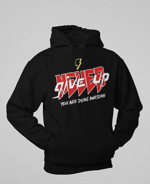 Never Give Up Yazılı Unisex Oversize Hoodie