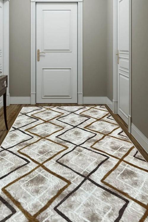 Frt Makinede Yıkanabilir Kaymaz Taban Modern Embos Baskılı Yolluk Koridor Salon Mutfak Halısı