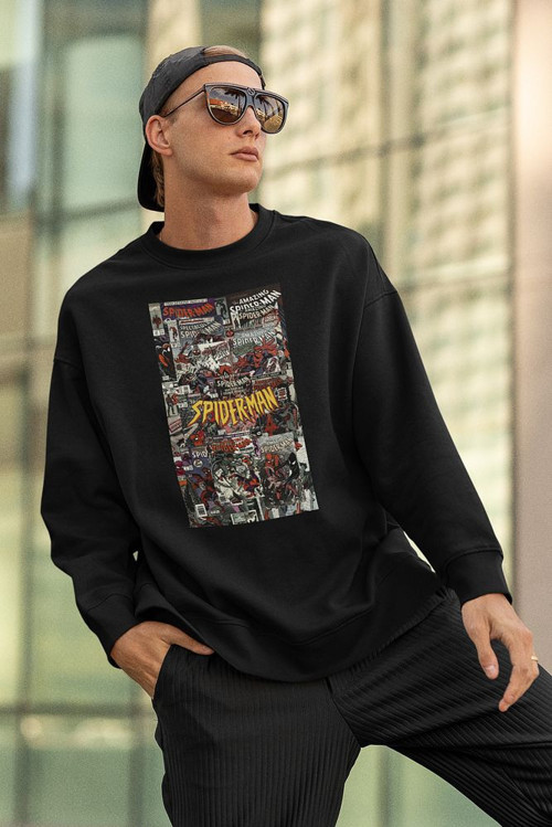 Karikatür Spider-Man Baskılı Unisex Oversize Örümcek Adam Sweatshirt